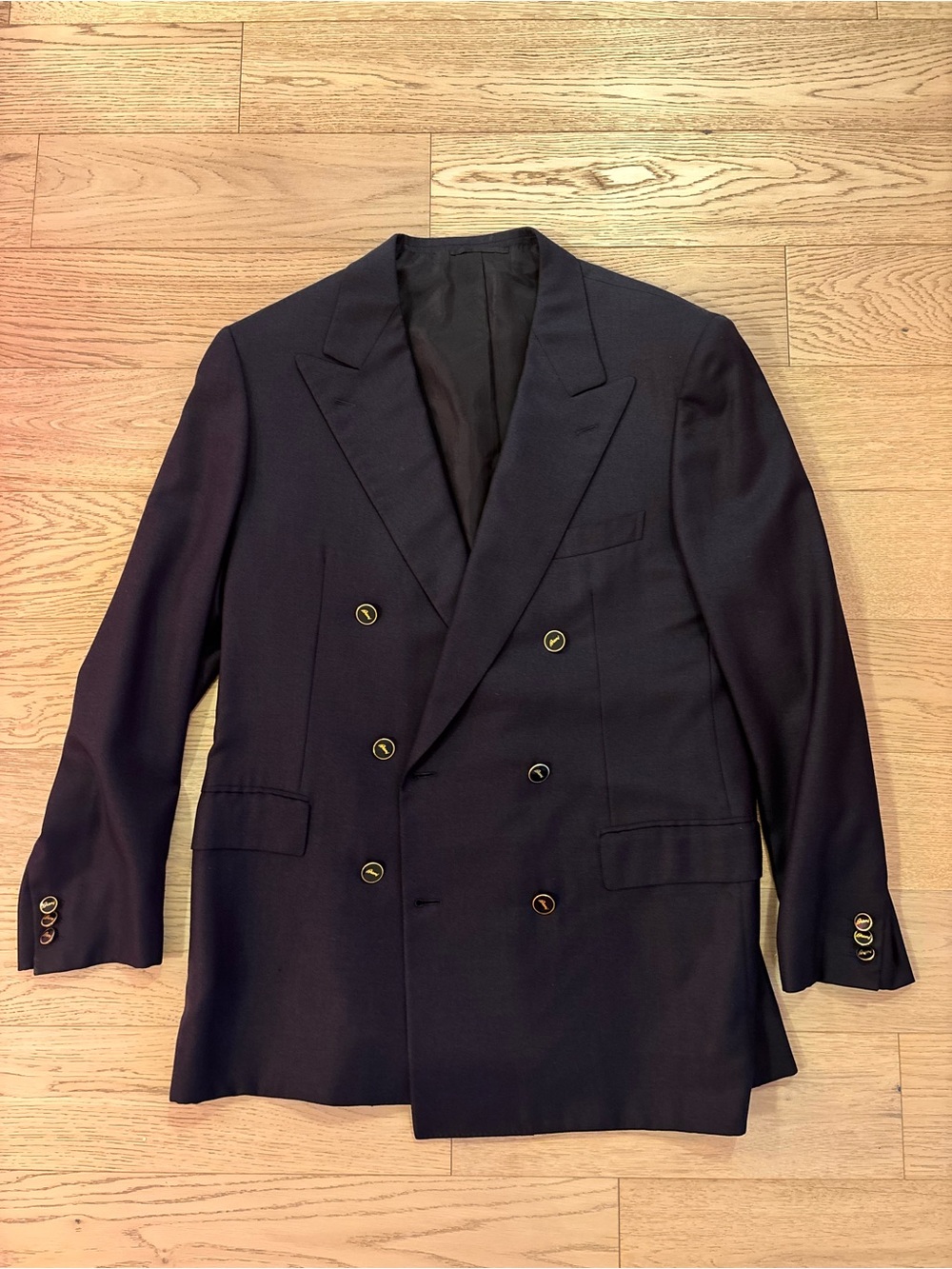 Men's Brioni Double-Breasted Navy Blazer With Accent Gold Hardware